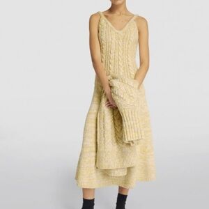 Joseph marled cable knit wool blend cashmere sweater midi dress yellow F